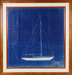 John G. Alden Blue Print Lithograph "Auxiliary Cruising Sloop"