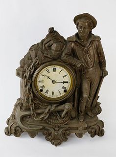 American Patinated Cast-Metal Sailor Clock, 3rd quarter of the 19th century
