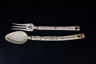 Sailor Made Pair of Scrimshaw Utensils, circa 1843