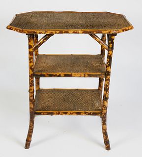 Vintage 3-Tier Bamboo Side Table with Octagonal Top