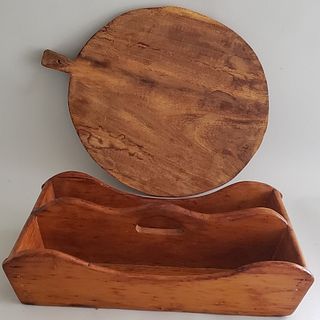 Primitive Pine Cutlery Tray and Cutting Board