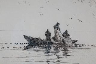 Seab Hallagher Engraving "Pulling in the Nets"