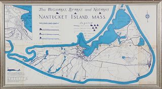 Framed Map The High-ways and Not-ways of Nantucket, copyright 1945