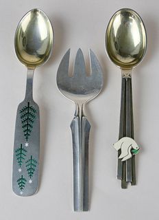 Two Danish Enameled S.S. "Yule" Spoons 1943 , 1950 by A. Michelsen, Copenhagen