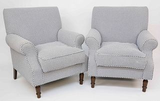 Pair of BSC "Paige" Houndstooth Upholstered Club Chairs