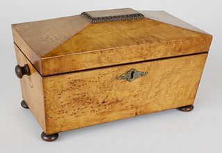 Bird's Eye Maple Double Compartment Tea Caddy, 19th Century