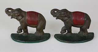 Cast Iron Painted Elephant Bookends