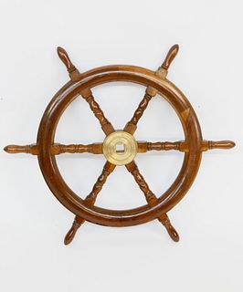 Mahogany and Brass Ships Wheel