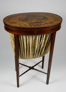 George III Inlaid Mahogany Oval Sewing Table, circa 1800