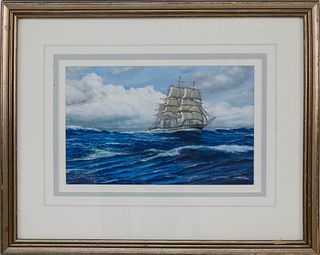 James Griffiths Watercolor on Paper "Cuttysark on Indian Ocean"