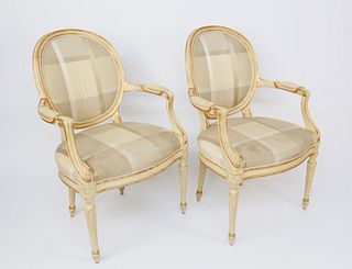Pair of French Carved and Gilded Open Armchairs