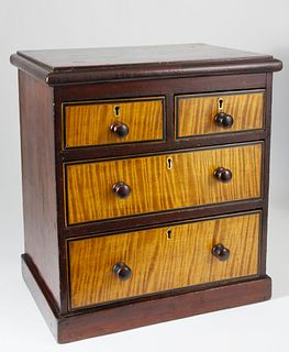 Miniature Mahogany and Tiger Maple Chest of Four Drawers, circa 1830