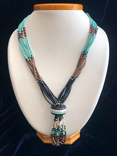 Santa Domingo Turquoise, Coral, Jade and Shell Heshi Necklace