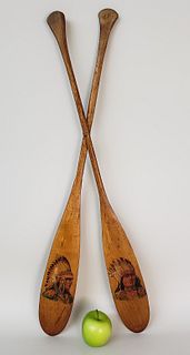 Pair of Vintage 1930's Carved Souvenir Adirondack Miniature Canoe Paddles
