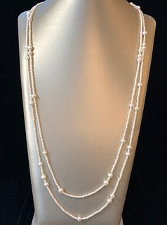 2.5mm White Seed Pearl and 7mm White Fresh Water Pearl Necklace