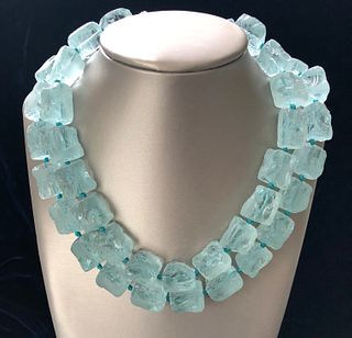 Aqua Beach Glass Cube Necklace