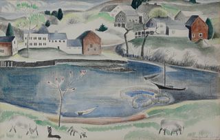 Marguerite Thompson Zorach Lithograph With Watercolor and Pencil on Laid Paper