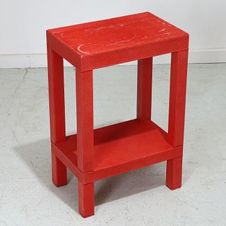 Karl Springer style red leather side table