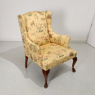 Queen Anne style wing chair, Scalamandre fabric