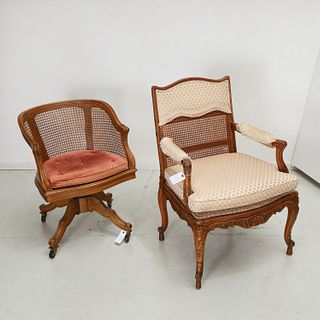 (2) Louis XV and Regence style caned chairs