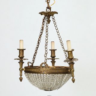 French Empire style bronze & glass bead chandelier