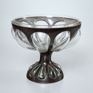 Nepir bronze mounted bubble glass compote