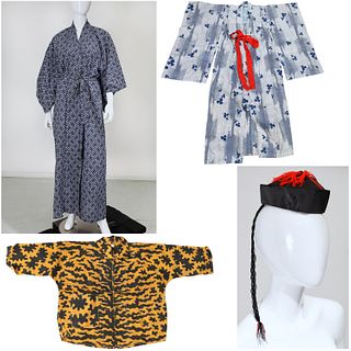 (2) Japanese kimono, child's coat, hat, ex-museum