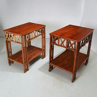 Pair Mid-Century split bamboo side tables