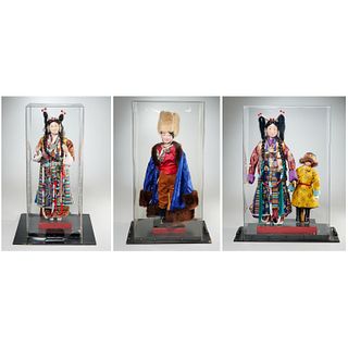 (3) large Tibetan costumed figures, ex-museum