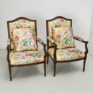 Pair William Switzer Louis XVI style fauteuils