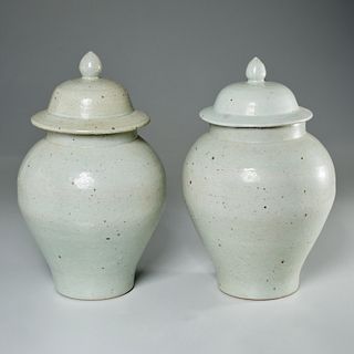 Pair Chinese pale celadon ginger jars