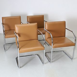 (4) Brno style leather and chrome armchairs