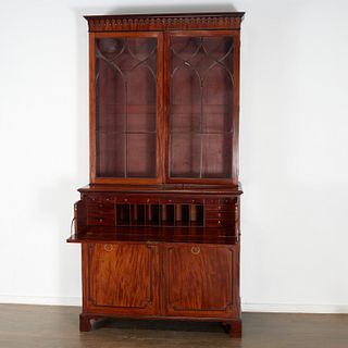 George III figured mahogany secretary bookcase