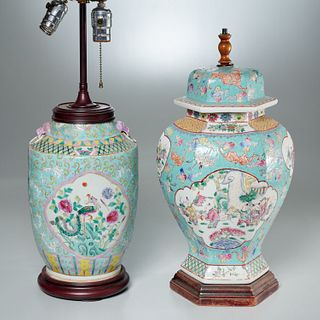 (2) Chinese famille rose porcelain jar lamps