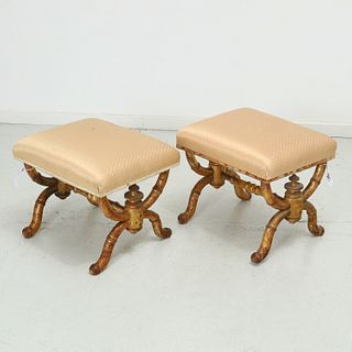 Pair Victorian giltwood "bamboo" footstools