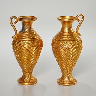 Pair Zolotas Greek gilt sterling juglets