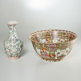 Chinese porcelain vase and center bowl