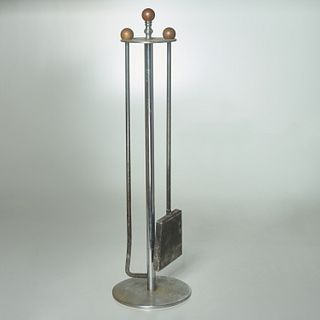 Pair Art Deco chromed bronze fire tools