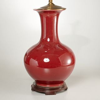 Large Chinese oxblood porcelain vase lamp