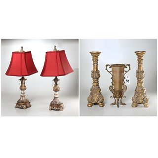 Designer lamps, candlesticks, and vase