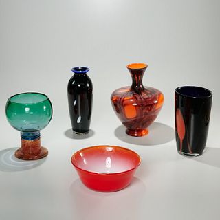 Nice art glass group, vases and bowl
