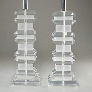 Pair Karl Springer style acrylic table lamps