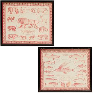 Pair antique textile animal prints