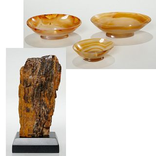 Chinese agate bowls & Fossilized wood