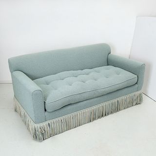 Custom button tufted upholstered love seat