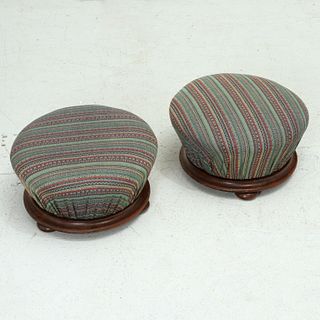 Pair Victorian poof footstools