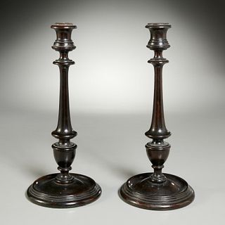 Pair George III style turned ebonized candlesticks