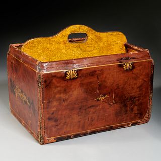 Vintage gilt leather wrapped magazine caddy