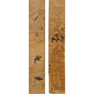 Shigemasa & Kuninobu, (2) pillar woodblocks