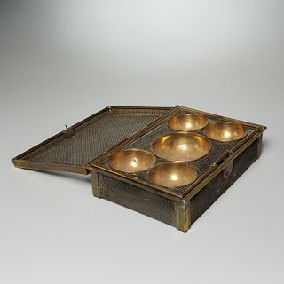 Unusual brass and wire mesh stacking box